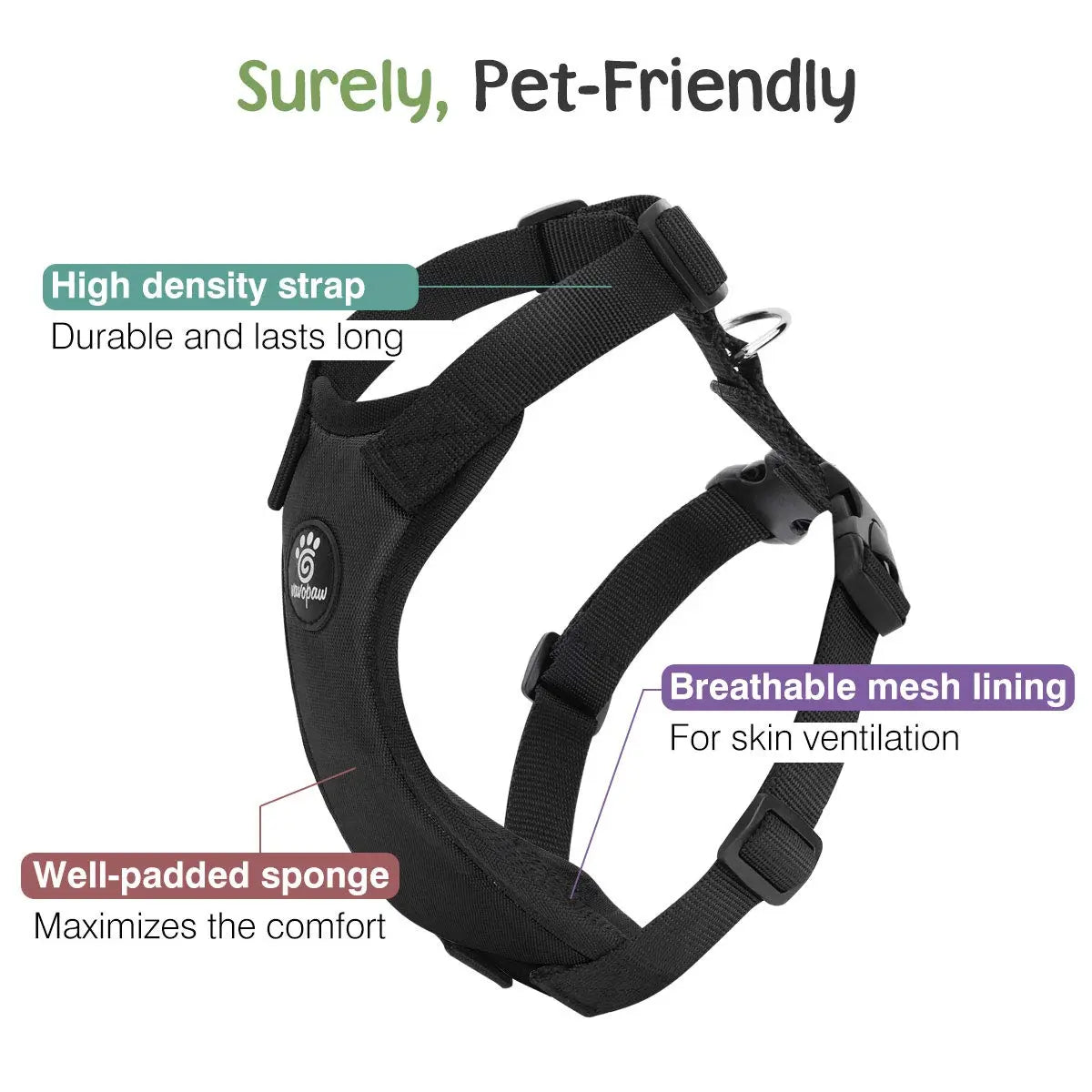 VavoPaw Dog Seat Belt, Safety Vest Dog Car Harness with Adjustable Buckle Dog Seat Belt for Vehicle, Heavy-Duty Nylon Pet Safety Seat Belt (L, Black) My Store