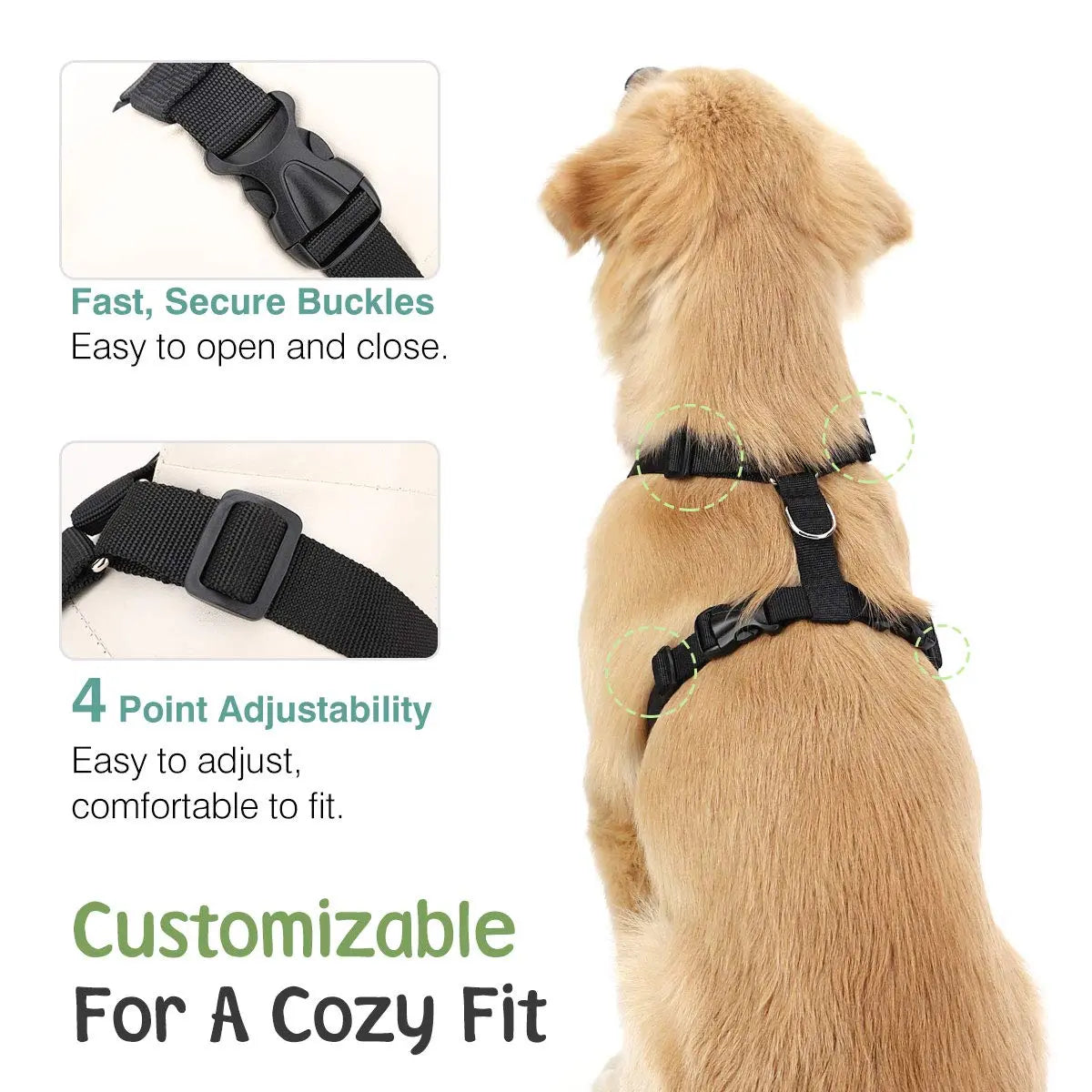 VavoPaw Dog Seat Belt, Safety Vest Dog Car Harness with Adjustable Buckle Dog Seat Belt for Vehicle, Heavy-Duty Nylon Pet Safety Seat Belt (L, Black) My Store